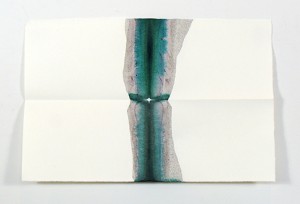 'Seeped (green),' dye and dry pigment on paper, 7x10 inches, 2014. Image courtesy of Pollock Gallery, SMU